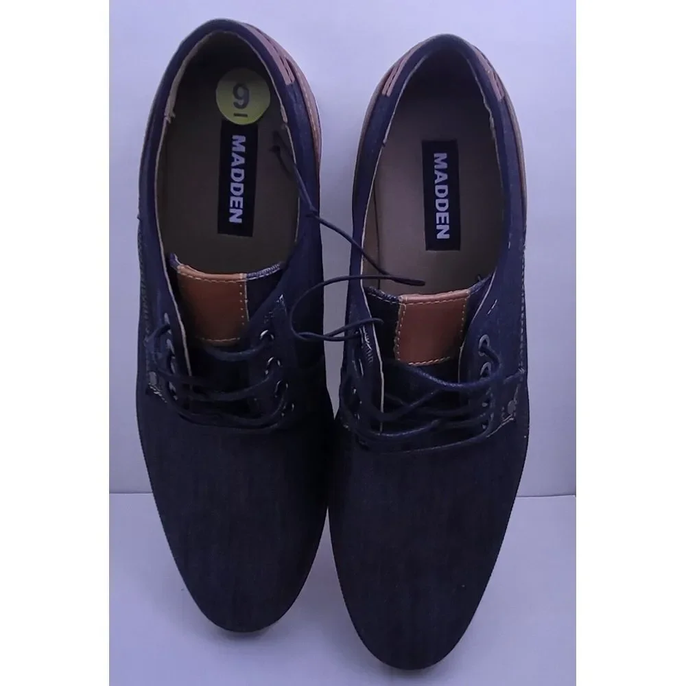 New Madden M-Dynamo Black/Navy Denim Dress Shoes Mens‎ - Size 9